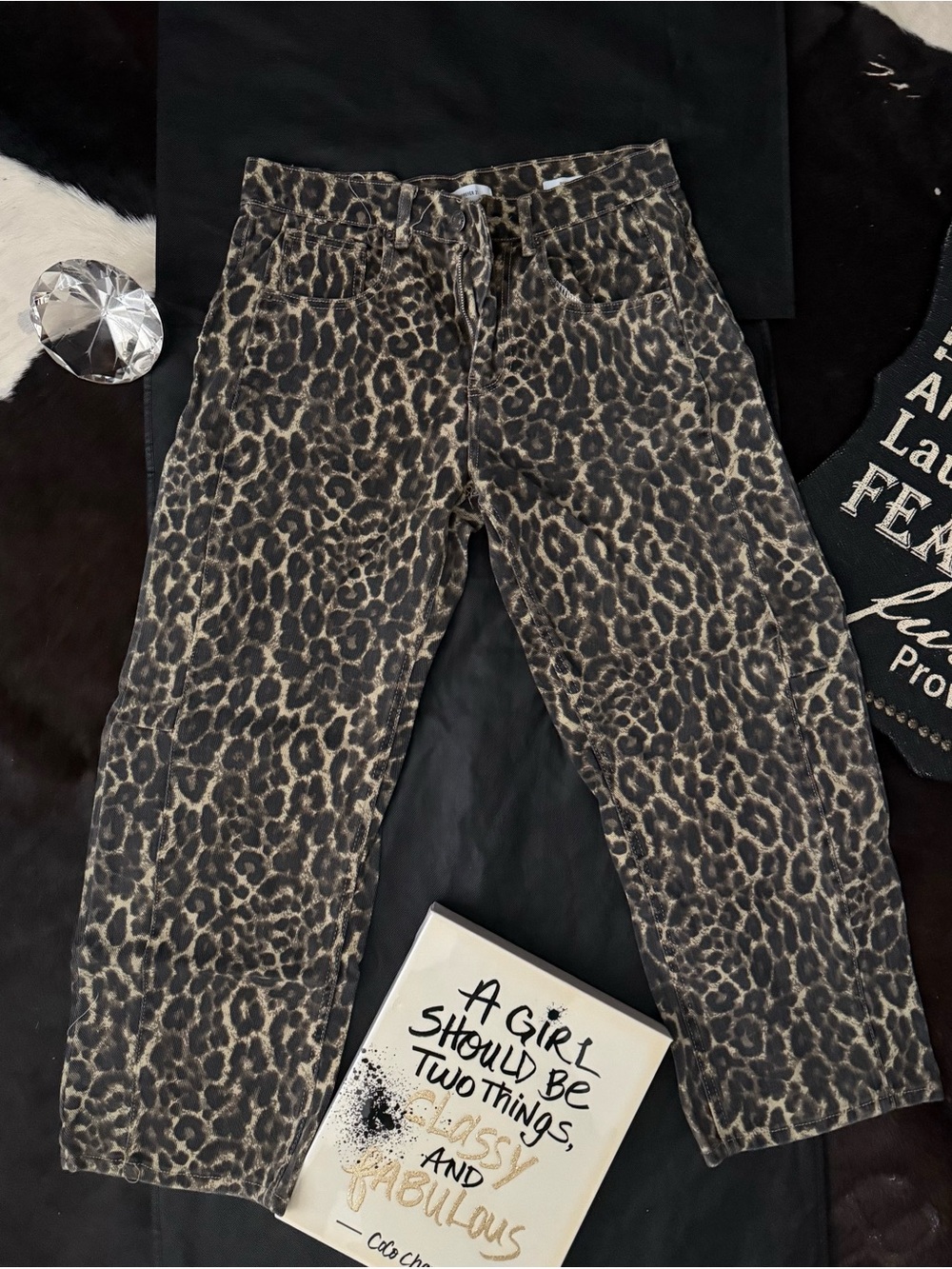 Forever 21 Leopard Barrel Fit Pants in Taupe and Black